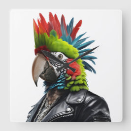Punk Parrot Quadratische Wanduhr