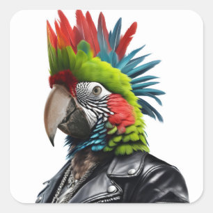 Punk Parrot Quadratischer Aufkleber