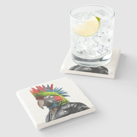 Punk Parrot Steinuntersetzer (Seitenansicht)