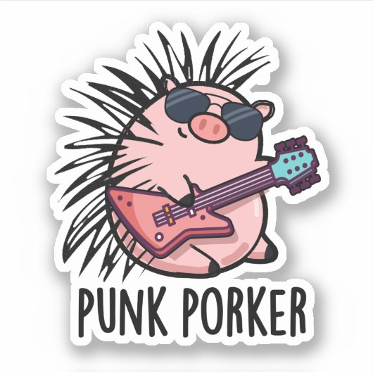 Punk Porker Funny Punk Rocker Pig Pub Aufkleber (Vorderseite)