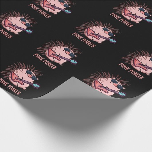 Punk Porker Funny Punk Rocker Pig Pun Dark BG Geschenkpapier (Ecke)