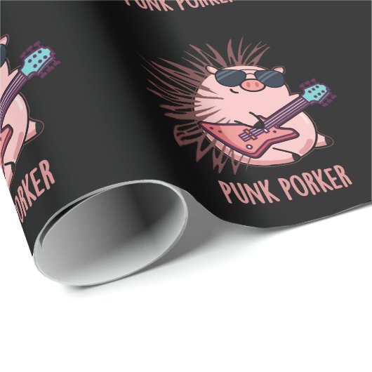 Punk Porker Funny Punk Rocker Pig Pun Dark BG Geschenkpapier (Rolleneckpunkt)