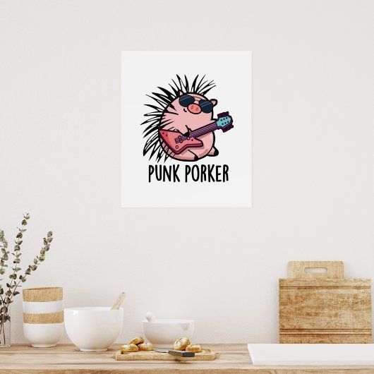 Punk Porker Funny Rocker Pig Pub Poster (Küche)