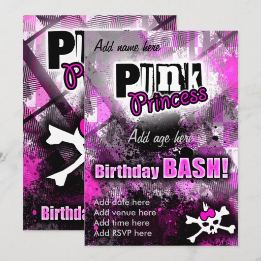 Punk Princess Birthday Bash Einladung (Vorne/Hinten)