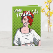 Punk Redhead Teen Girl Green 14. Karte (Gelbe Blume)