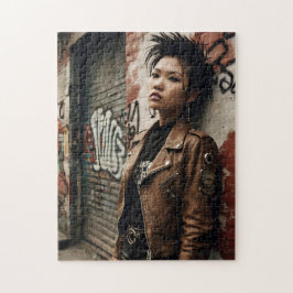 Punk Rock Asian Woman Retro Rebel Puzzle