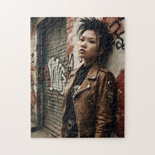 Punk Rock Asian Woman Retro Rebel Puzzle (Vertikal)