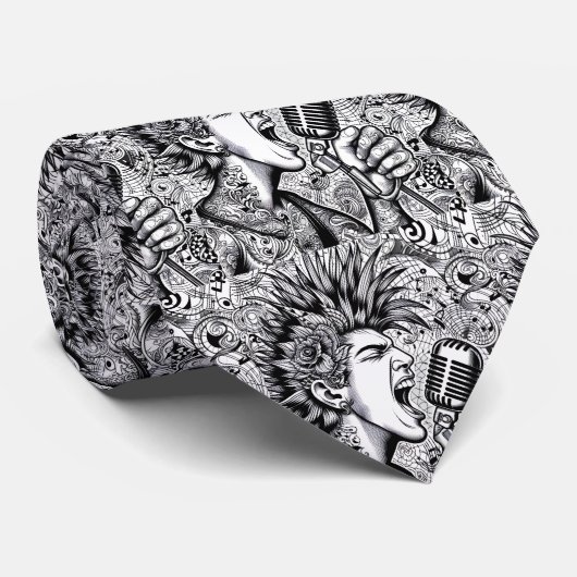 Punk Rock Black & White Necktie Krawatte (Gerollt)