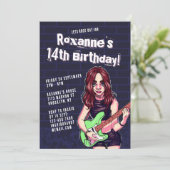 Punk Rock Cartoon Teen Girl 14. Geburtstag Einladung (Stehend Vorderseite)