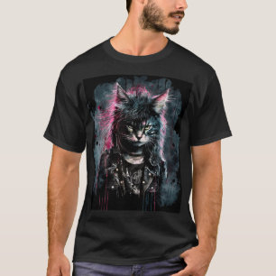 Punk Rock Cat mit rosa Haare und Lederjacken T-Shirt