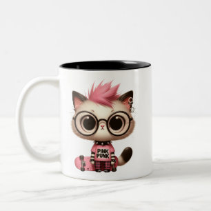 Punk Rock Cat mit Skateboard   Niedlich Rebel Kitt Zweifarbige Tasse