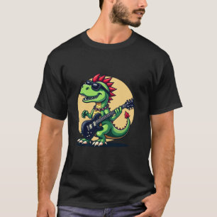 Punk Rock Dinosaur Playing Electric Gitarre Funny  T-Shirt