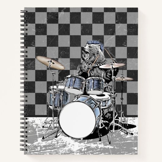Punk Rock Drummer Bear Drum Kit Musiker Drumming Notizblock (Vorderseite)