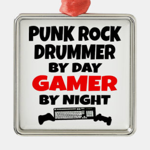 Punk Rock Drummer by Day Gamer by Night Silbernes Ornament