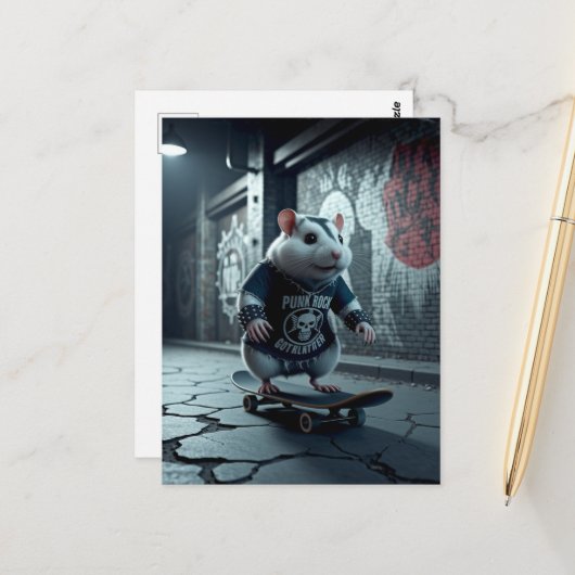 Punk Rock Goth Skateboarding Hamster Postkarte (Vorderseite/Rückseite Beispiel)