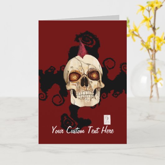 Punk Rock Gothic Skull mit Red Mohawk Karte (Gelbe Blume)