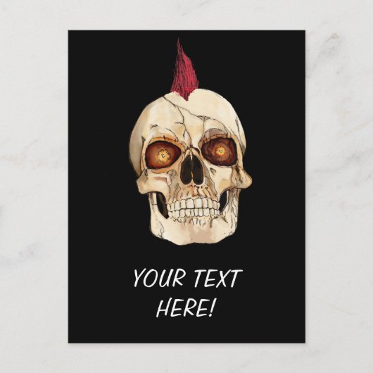 Punk Rock Gothic Skull mit Red Mohawk Postkarte (Vorderseite)