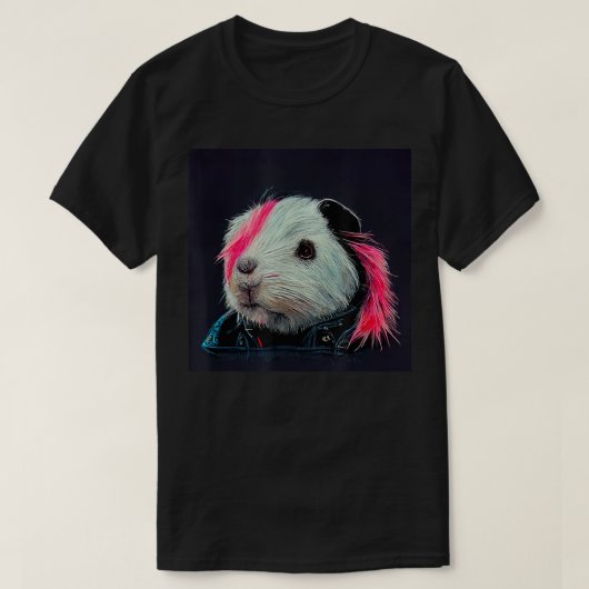 Punk Rock Guinea Schwein in einer Lederjacke T-Shirt (Design vorne)