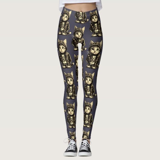 Punk Rock Kitten Niedlich Cat Design Leggings (Vorderseite)