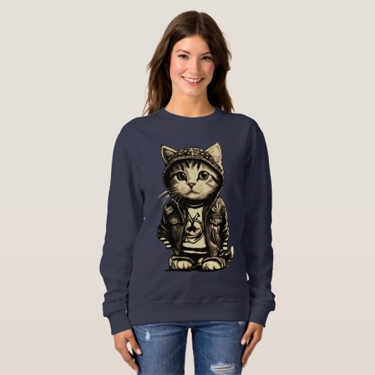 Punk Rock Kitten Niedlich Cat Design Sweatshirt (Vorne ganz)