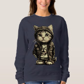 Punk Rock Kitten Niedlich Cat Design Sweatshirt (Vorderseite)