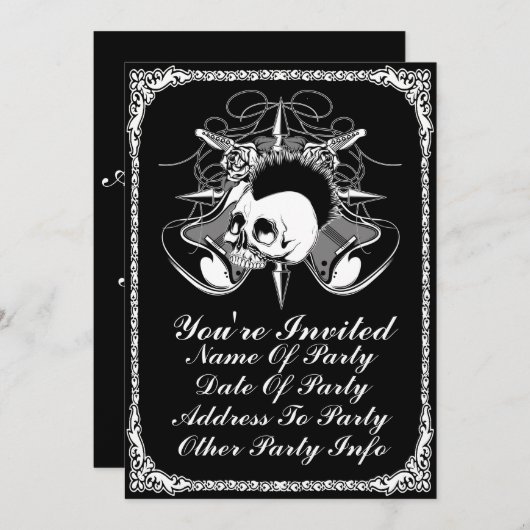 Punk Rock Mohawk Skull Rose Gitarren Spikes Einladung (Vorne/Hinten)