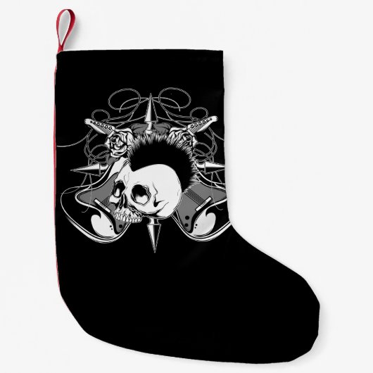 Punk Rock Mohawk Skull Roses Guitars Spikes Kleiner Weihnachtsstrumpf (Vorderseite)