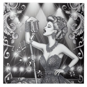 Punk Rock Rockabilly Retro Glam Schwarz & Weiß Fliese
