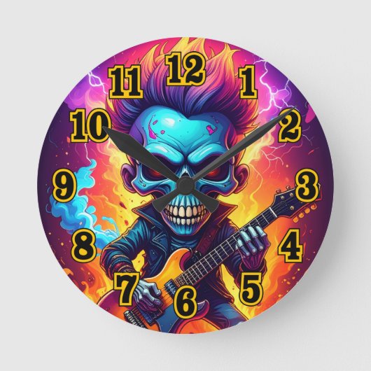 Punk Rock Schädel Runde Wanduhr (Vorderseite)