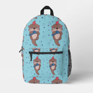 Punk Rock Seeotter mit Fisch Lustige Tierkunst Bedruckter Rucksack