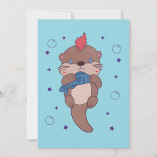 Punk Rock Seeotter mit Fisch   Lustige Tierkunst Dankeskarte