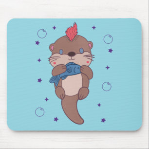 Punk Rock Seeotter mit Fisch Lustige Tierkunst Mousepad