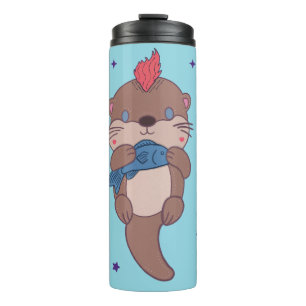Punk Rock Seeotter mit Fisch Lustige Tierkunst Thermosbecher