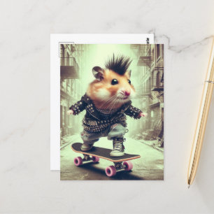 Punk Rock Skateboarding Hamster in Leder Jacket Postkarte