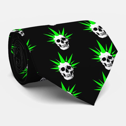 Punk Rock Skull mit Neon Green Spikey Hair Krawatte (Gerollt)