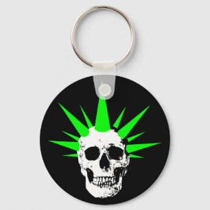 Punk Rock Skull mit Neon Green Spikey Hair Schlüsselanhänger