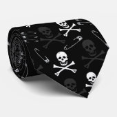 Punk Rock Skulls und Safety Buttons Muster Krawatte (Gerollt)