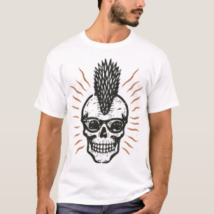 Punk Rock Stacheliger Mohawk-Totenkopf-Sonnenbrill T-Shirt