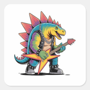 Punk Rock Stegosaurus Dinosaurier Gitarre spielen Quadratischer Aufkleber