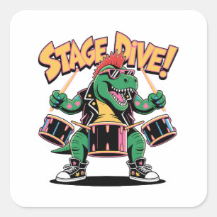 Punk Rock T-Rex Dinosaur Drummer - Funny Music Quadratischer Aufkleber