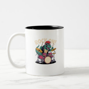 Punk Rock T-Rex Dinosaurier Drummer - Schlagzeug Zweifarbige Tasse