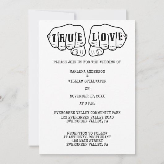 Punk Rock Tattoo Hands Minimalistisch Schwarz und Einladung (Vorderseite)