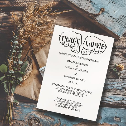 Punk Rock Tattoo Hands Minimalistisch Schwarz und Einladung