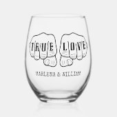 Punk Rock Tattoo Hands Wahre Liebe Personalisiert Weinglas Ohne Stiel (Vorderseite)