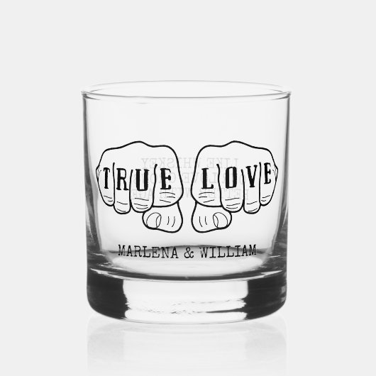 Punk Rock Tattoo Hands Wahre Liebe Personalisiert Whiskyglas (Vorderseite)