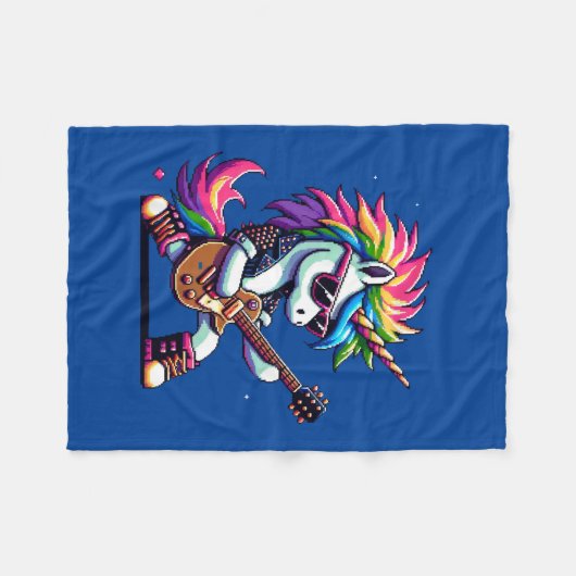 Punk Rock Unicorn Farbiges Pixel Art Guitar Design Fleecedecke (Vorderseite (Horizontal))