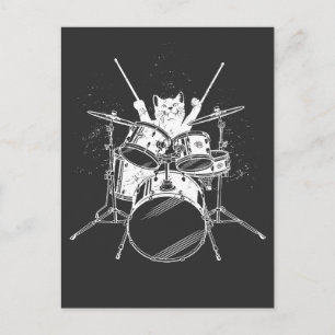 Punk Rockstar Kätzchen Kitty Katze Drummer Spielen Postkarte