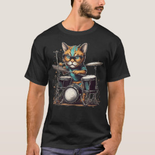 Punk Rockstar Kätzchen Kitty Katze Drummer spielt T-Shirt