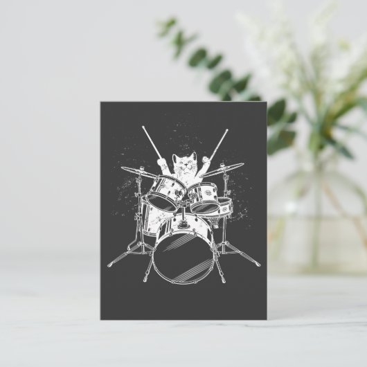 Punk Rockstar Kitten Kitty Cat Drummer Playing Pos Postkarte (Stehend Vorderseite)