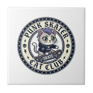 Punk Skater Katze Lustiges Katzenliebhaber-Design  Fliese